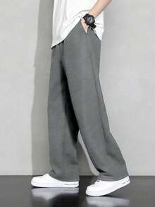 1pc Boys/Teens Casual Solid Color Loose Fit Waffle Knit Pants