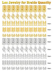 100颗波西米亚风迷你脏辫珠，复古镂空合金发夹，适用于辫子、发爪、发夹、头饰、发卡，适合夏季、假日、旅行、节日、生日等场合。 - 金+銀 - 查看 4