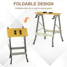 DURHAND 4-In-1 Work Bench, Folding Clamp Table W/ 4 Adjustable Clamping Pegs For DIY Home Garage, Grey - Grey - View 4