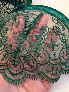 Women's Two Pieces Green Lace Floral Lace Hem Sexy Lingerie Set, Adjustable Shoulder Straps Semi Transparent Mesh Daily Bra And Thong, Suitable For Women's Holiday Evening Dresses - 綠色 - 查看 6