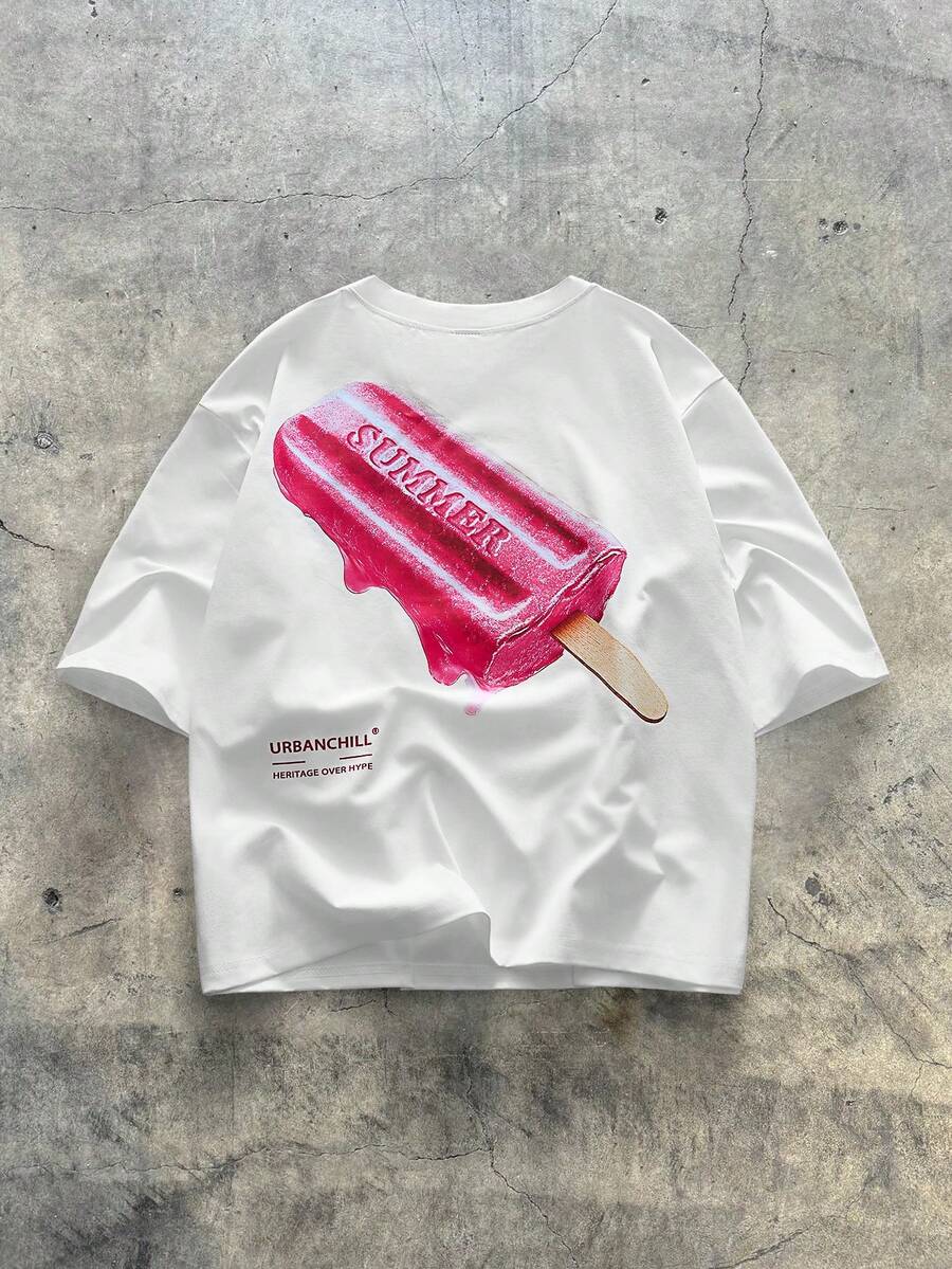 标准尺寸男士白色宽松短款 T 恤，夏季 - 白色 - 查看 1