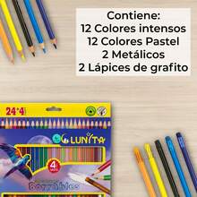 Erasable Color Set, 28 Pieces, Contains 12 Intense Colors, 12 Pastel Colors, 2 Metallic Colors, 2 Graphite Pencils - Rectangle - View 2