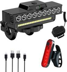 9 LED Ultra-Bright Bike Headlight With Horn: High/Low Beam, 21 SMD, Pedestrian Friendly,Type-C Rechargeable, 7 Lighting Modes, 4000mAh Portable Charger, Power Bank, 120dB Bell, Perfect For Mountain & Road Bikes, Night Riding, Best Gift For Men