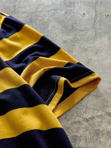 Men Striped Contrast Collar Polo Shirt, Casual Urban Half Button Shirt, For Boyfriend Gift, School - Multicolor - View 3