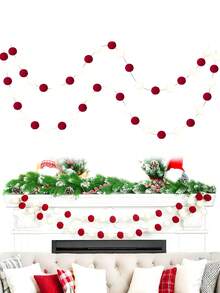 2pcs-Red & White Felt Ball Garland,Christmas Pom Pom Garland, 30 Colorful Pom Pom Garland Decoration, Boho Style For Wall Decoration, Thanksgiving Decoration Felt Ball Garland Red & White Felt Ball Garland Garland Hanging Supplies,Red White Pompom Bead Ornament String Banner Garland