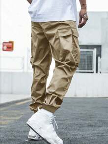 1pc Tween Boys Loose Fit Solid Color Cargo Pants, Suitable For Commuting, School, Casual, Travel - Camel - View 2