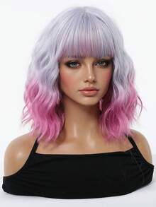 Ombre Pink Short Wavy Cosplay Lolita Wigs With Bangs Light Platinum Bob Heat Resistant Synthetic Wigs For Women Daily Party Wig,For Anime Cosplay Halloween Costume Party Wear,Gifts For Girlfriends For Party Costume Daily Wear Music Festival Colorful Wigs Perfect For Daily Holiday Travel Wear For Halloween And Christmas New Year Carnival Music Festival Cosplay ,Gifts For Girls,Summer Graduation Gifts,Ready-Made Gifts,Halloween Christmas Gifts - Màu hồng ombre - Xem 4