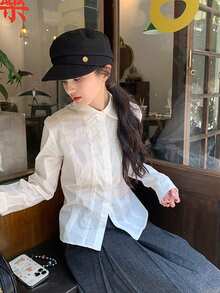 蕾丝边领衬衫，可叠穿或单穿 - 白色 - 查看 1