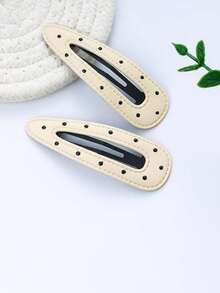 2pcs Black & White Polka Dot Leather Hair Clips, Bangs Clips, Claw Clips For Students, Fresh Style, Hair Claws, Hair Slide, Hair Barrettes, Hair Accessories