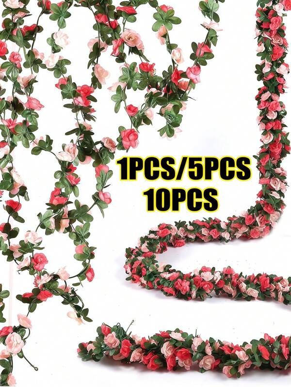1pc 5PCS 10PCS Christmas 2025 Party Joy Artificial Rose Vine Artificial Flower Hanging Rose Ivy Wreath, Used For Room Wall Decoration Hanging Flower Basket Wedding Arch Garden Background Decoration Wreath Decoration Plastic Artificial Flower For Wedding Decoration Photo Pavilion Background