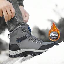 Men's Winter Snow Boots, Outdoor Waterproof Leather Sports Shoes, Super Warm Men's Outdoor Anti-Slip Snow Hiking Boots - Grey - View 2