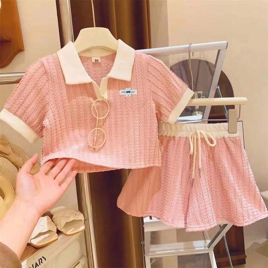 Young Girls Polo Co-Ords - Pink - View 1