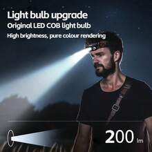 1PC Portable LED Headlamp XPE+COB Headlight Induction 18650 Battery USB Rechargeable Waterproof Camping Torch Powerful Head Lamp