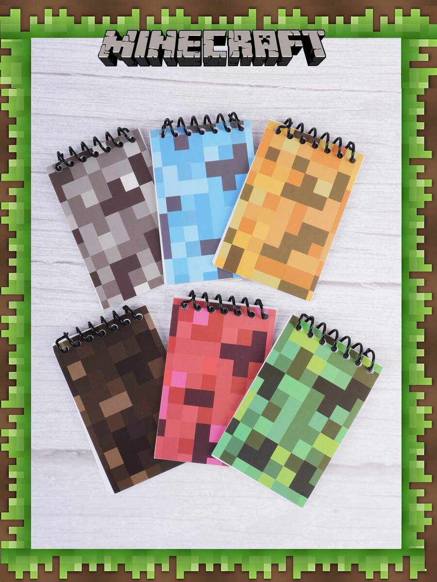 Minecraft 6 unidades Cuaderno mini de bobina ultra delgado con licencia oficial de , periféricos del juego , estilo TNT multicolor, Miner Fuzzy Powder Pig Spinning Coil, 20 páginas, cuaderno mini, libreta de fiesta de cumpleaños con tema