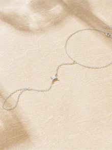 FOREVER QUEEN 1 peça de prata esterlina 925, zircônia cúbica branca, estrela, banhada a ouro 14k, delicada, em camadas, elos empilháveis, pulseira, corpo, joia de verão, presente de casamento de Natal