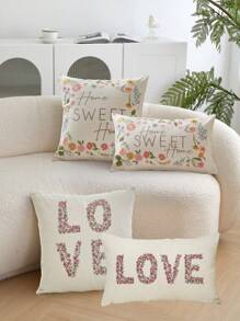 1pc Beige Imitation Linen Flower Embroidery Pillowcase Perfect For Any Seasons Decoration - Multicolor - View 13