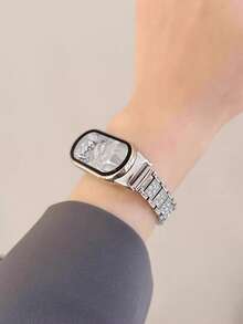 适用于小米手环9/8智能手环的不锈钢金属替换表带 - 銀色 - 查看 4