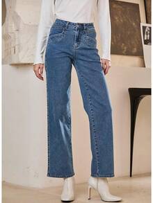 Sidefeel Wide Leg Jeans Straight Leg Denim Pants Zimbaplatinumhalloween - Màu xanh lam - Xem 4