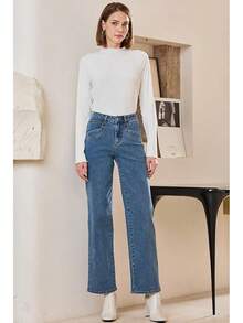 Sidefeel Wide Leg Jeans Straight Leg Denim Pants Zimbaplatinumhalloween - Màu xanh lam - Xem 5