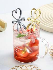 1 Piece/3 Pieces/6 Pieces Coffee Spoon, Long Handle Dessert Spoon, Heart Butterfly Coffee Spoon, Heart Bow Hanging Cup Spoon, Stainless Steel Coffee Stirring Spoon, Table Spoon, Stainless Steel Heart Bow Spoon, Stainless Steel Honey Spoon, Baking Spoon, Ice Cream Spoon, Heart-Shaped Design Spoon, Cute Spoon, Tea Spoon,