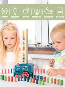 A Set Of Electric Domino Train Toy Set With Sound And Light,Automatic Domino Train Toys For Boys And Girls - 彩色 - 查看 6