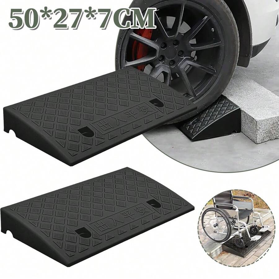2PCS Car Uphill Climbing Threshold Pad, Plastic Roadside Slope Speed Bumper Triangular Pad, Step Pad Slope Pad Road - Black - View 1