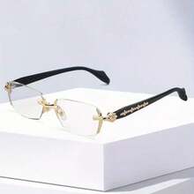 Frameless Transparent Glasses For Women And Men - Fashionable Rectangular Frame With Gold Decoration, Lightweight And Durable, PC Material, Suitable For Fashion And Daily Use, Fashion Glasses |   Elegant Eyewear |   Lightweight Glasses - Vàng - Xem 10