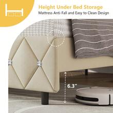 HOMBCK Twin/ Full/ Queen/ King Size Bed Frame, Upholstered Bed Frame With Diamond Headboard And Footboard, No Box Spring Needed, Easy Assembly, White/ Beige/ Black/ Grey/ Pink/ Purple/ Green - 米色 - 查看 5