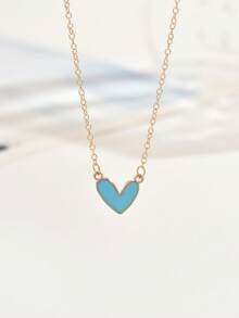 1 件不对称金色心形吊坠项链，时尚精致简约锁骨链，百搭设计（油滴心形颜色可能因拍摄时的灯光角度而有所不同） - 粉紅鑽愛心項鍊 - 查看 6