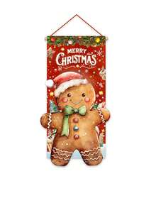 1 pieza Bandera colgante con tema navideño, decoración rústica vintage de hombre de jengibre, 49x96cm, adecuada para el marco de la puerta, el jardín y la decoración de la sala de estar en Navidad, material de poliéster