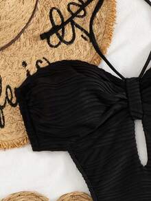 Women's New European And American Style One-Piece Sexy Backless Halter Swimsuit - Black - View 9