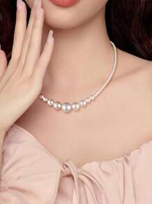 1 Set elegante Farbverlauf-Perlenkette und Ohrringe, französischer minimalistischer Schmuck, luxuriöse Mode-Choker-Kette, Damen Pullover Accessoire mit Geschenkbox