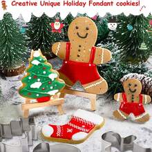 5pcs Stainless Steel Christmas Cookie Cutters - Suitable For Holiday Baking: Gingerbread Man, Christmas Stocking, Candy Cane, Christmas Tree, Star, Pentagram Shapes