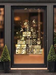 Naklejki na okna w kształcie złotej choinki, duże, statyczne naklejki ścienne DIY na okno i drzwi (1 opakowanie) Dekoracje świąteczne Naklejki na ścianę z dekoracjami świątecznymi Dekoracje do pokoju Dekoracje ścienne Dekoracje świąteczne Dekoracje do domu