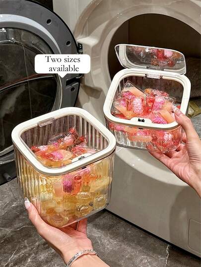 2PCS/1PC Laundry Bead Storage Bucket, Household Bathroom Storage Jar, Press Covered Storage Box, Laundry Detergent Storage Jar, Special Box For Storing Fragrance Beads, Bathroom Exquisite Transparent Packaging Jar