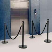 Stainless Steel Stanchion Post, 4.92FT Black Carpet Ropes, Stanchion Post With Ball Top, Hollow Base And Velvet Ropes Safety Barriers Set For Party-4 Posts + 2 Rope