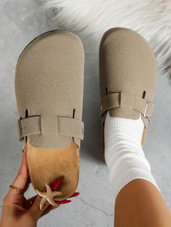 女士休闲纯色绒面革一脚蹬穆勒拖鞋，有保暖内衬和非保暖内衬版本