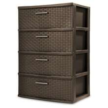 Local DeliveryElegant Wide-Woven Plastic Storage Drawers With Pull Handles, Rich Brown Finish - Multicolor - View 1