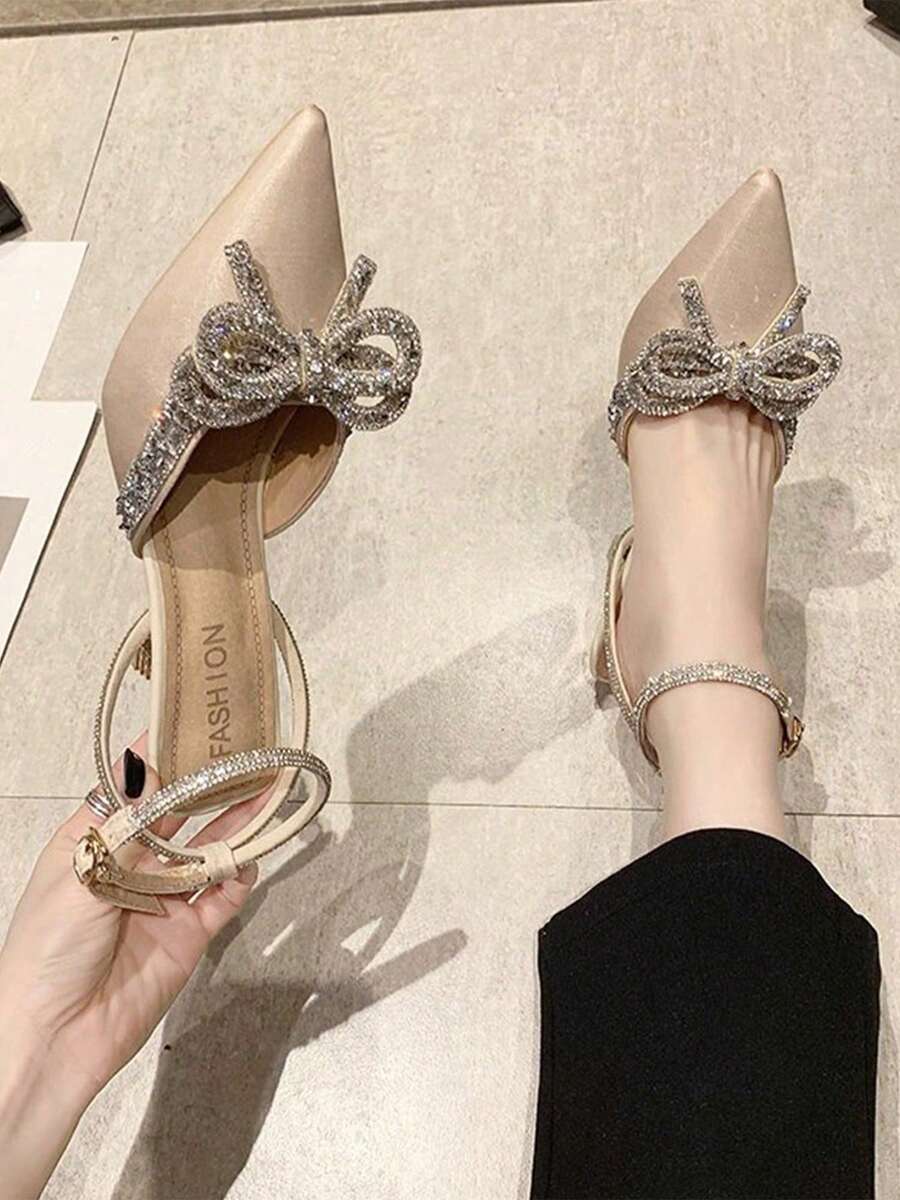 Tacones altos elegantes con lazo para mujer - Champán - Ver 1