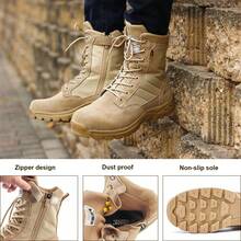 Men's Tactical Work Hiking Boots With Side Zipper, Puncture Resistant, 8 Inch Lightweight, Rubber Sole - Multicolor - View 4