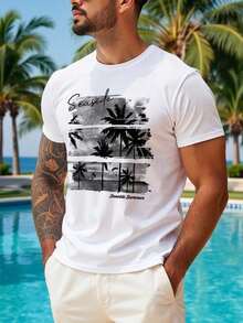 Frete grátis para este item. Camiseta masculina de manga curta VIVINTIMO, tamanho padrão, estampa gráfica moderna e casual, grafite, coqueiro, paisagem e letras, ideal para o verão, férias ao ar livre, praia, cidade, saídas, festas, uma peça essencial para combinar com tudo, adequada para casais e famílias, camiseta com estampa de coqueiro, camiseta masculina para praia. Item de . - Preto - Ver 6