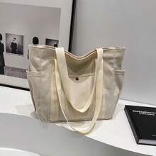 1个大容量帆布手提袋，多口袋单肩包，可重复使用购物袋，舒适提手，方便携带，适合日常使用和送礼，便携式手提包，适用于学校、工作、旅行和购物。 - 彩色 - 查看 12