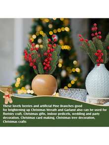 15/30/360PCS Artificial Flowers Foam Holly Christmas Pine Needles Bouquets Bouquets Christmas Red Fruit Fake Plants For Centerpieces For Room Decor,Winter Home Decoration, Halloween Decoration, Christmas Decoration, Birthday Gifts