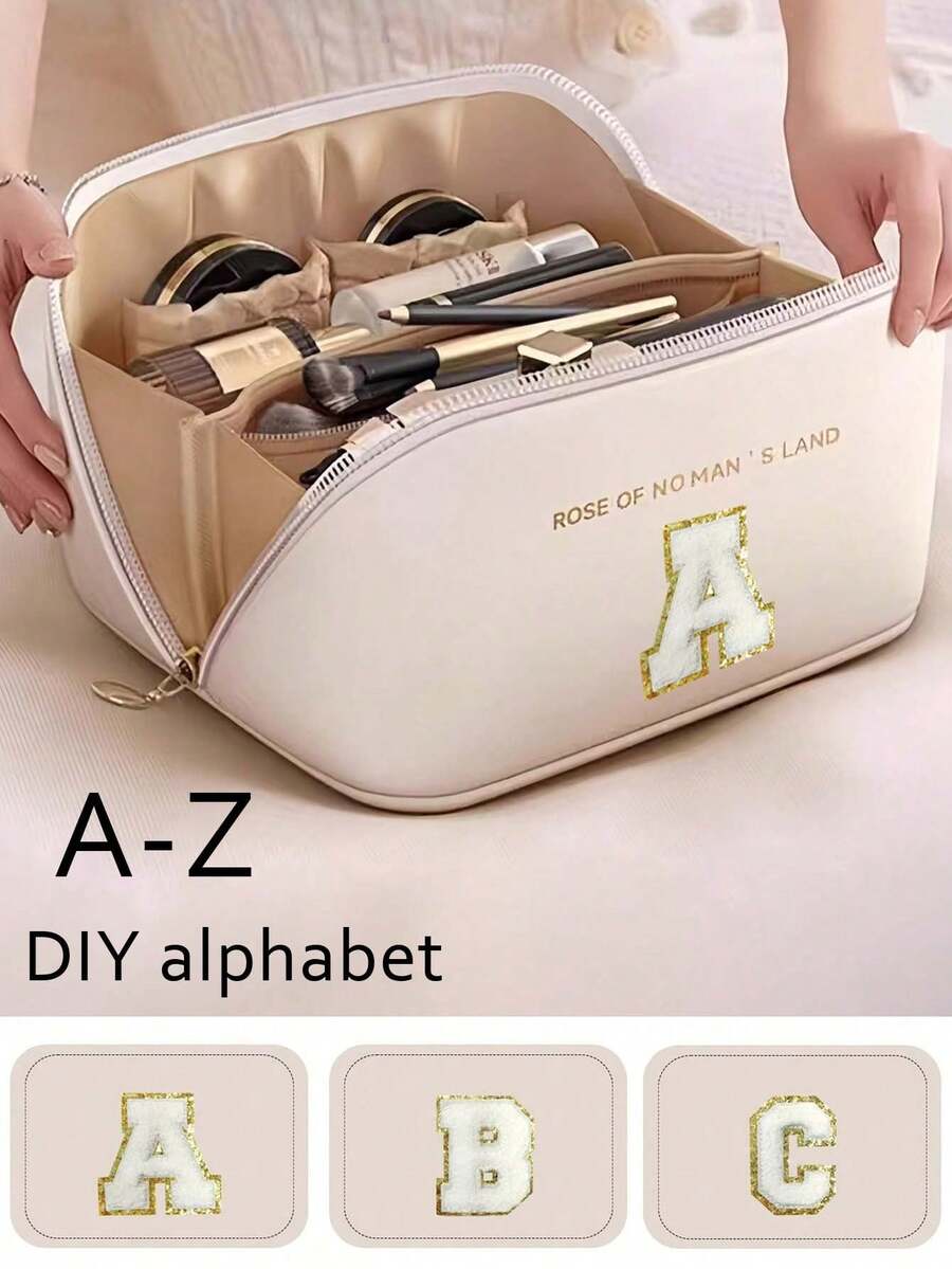 PU皮革防水化妆包，字母化妆包，多功能旅行收纳包，大容量双层化妆包，化妆品收纳包，洗漱包，大容量洗漱包，旅行居家化妆品收纳包，女士礼物，圣诞礼物，化妆包，化妆袋，旅行必备