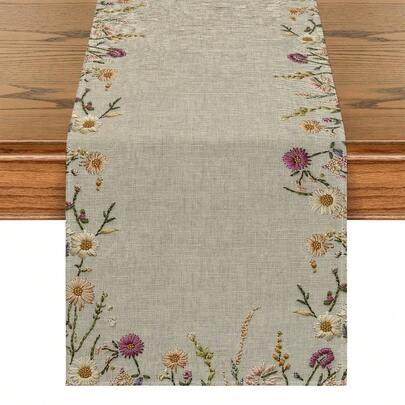 1 pieza Camino de mesa rectangular bordado con flores de colores, lavable, adecuado para cenas familiares, mesas de café, decoración duradera para cocina y comedor, decoración de mesa de comedor para fiestas y escenas, decoración del hogar, camino de mesa de cocina y comedor, decoración de mesa de patio exterior, bufanda para repisa de chimenea