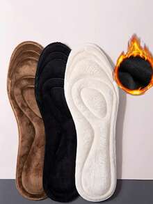 1 Pair Plush Insoles, Warm For Winter, Unisex, Thick & Soft Bottom, Comfortable & Absorbent, Suitable For Autumn & Winter - Beige - View 7