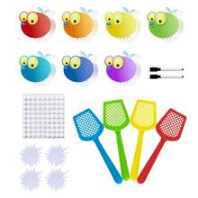 hoojojo 28Pcs DIY Blank Cards, 7 Colors, Fly Cards, 4 Fly Swatters, Word Cards, Vocabulary Cards, Erasable Cards, Fly Swatter Cognitive Game, Classroom, Home, Back To School, Party, Teaching Tools, Halloween Gifts