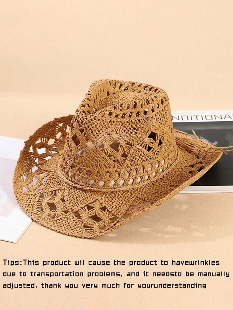 1 Peça Chapéu do Panamá Decorativo Tecido, Proteção UV, Sólido, Boêmio, Casual, Contas, Pedras Preciosas, Vazado, Versátil e Elegante para Todas as Estações - chapéu de palha panamá - Visão 20