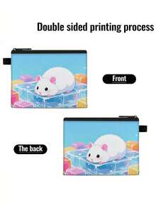 1 pieza Monedero compacto con cremallera, bolsa con cremallera de poliéster de moda y duradera, diseño divertido impreso con estilo de hámster encantador, ideal para guardar monedas y pequeños artículos esenciales, cierre , regalo original, material duradero, fácil de mantener