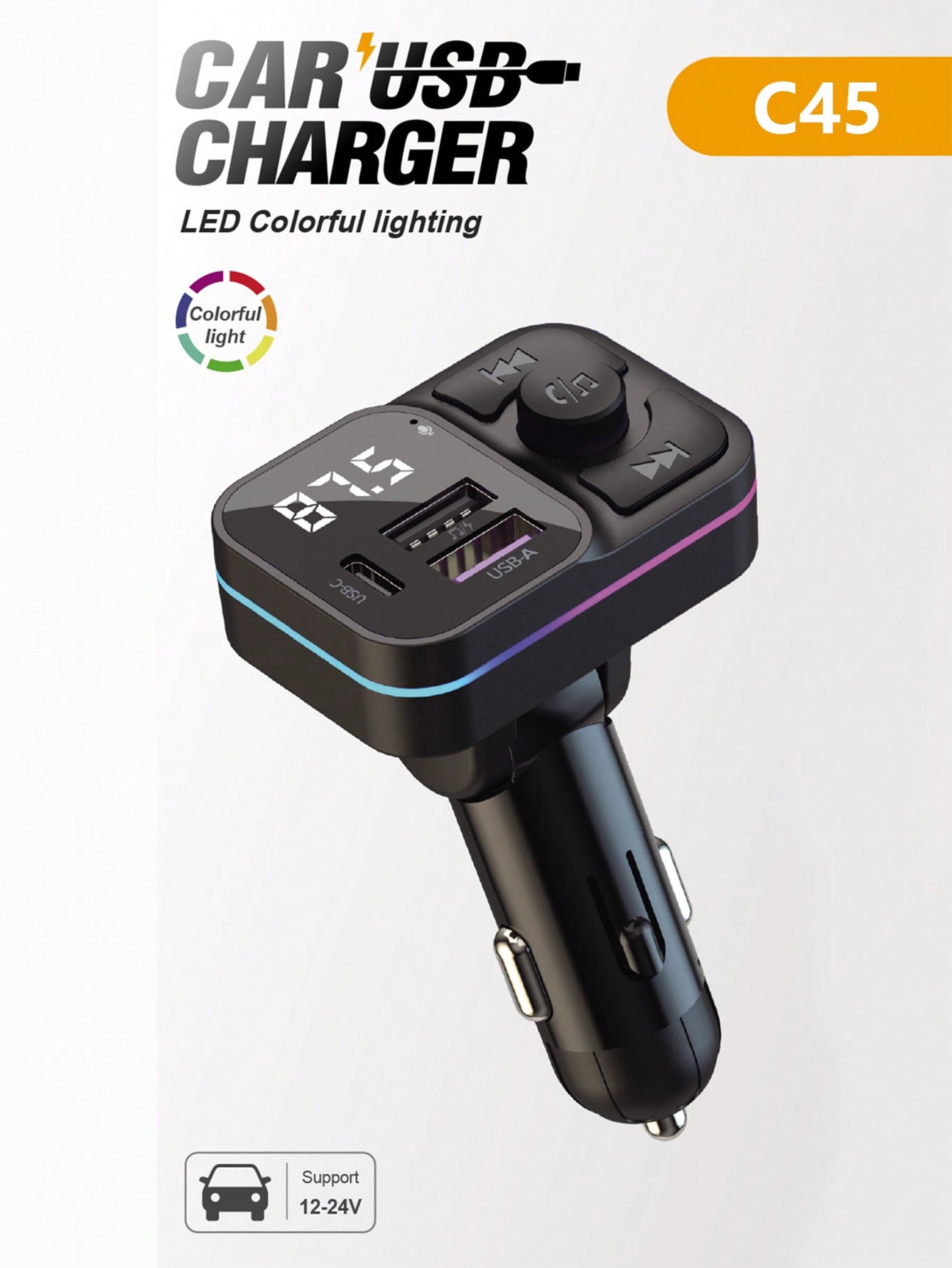 مشغل MP3 لاسلكي وشاحن سيارة متعدد USB 3.1A مع أضوا...